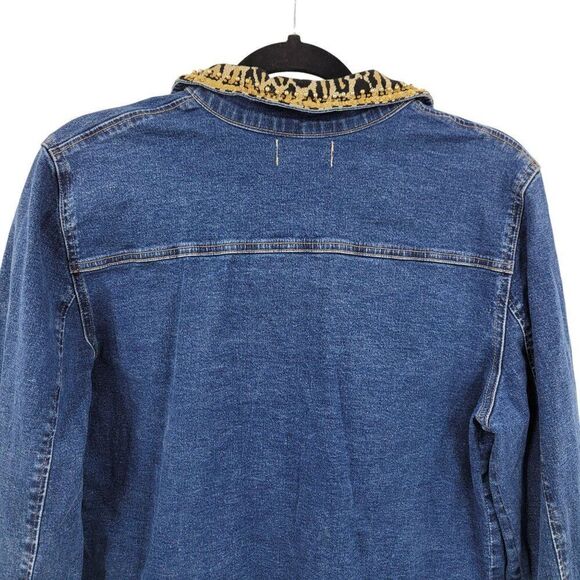 Vintage Mob Wife Denim Trucker Jacket M Leopard Gold Beaded Sequin Dollywood - Picture 9 of 10